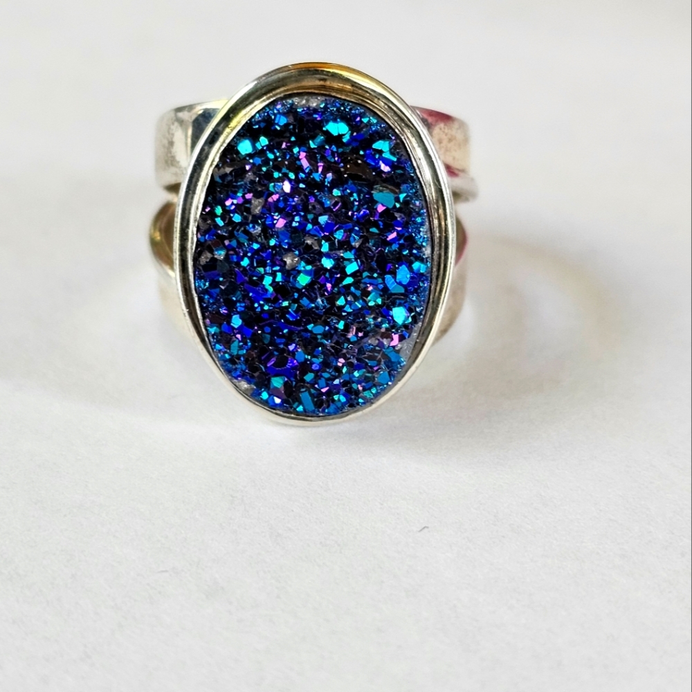Vintage Jay King Genuine Druzy Quartz Ring in Sterling Silver Size